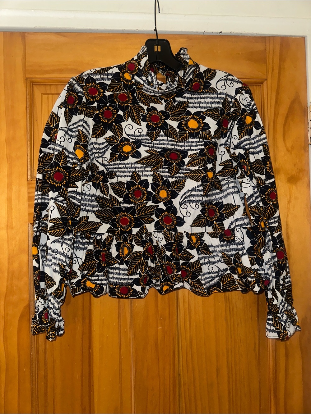 Royal native Floral Print High-Neck Women's Jacket - Black, White & Mustard